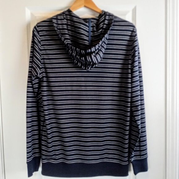 Saks Fifth Avenue Black Label Navy Stripe 100% Cotton Hoodie - Picture 2 of 3